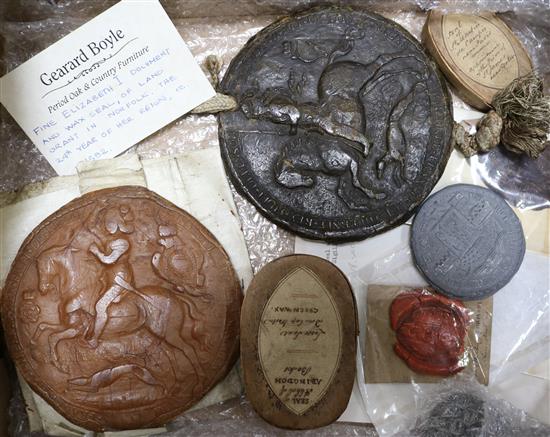 Two Charles II wax seals, one with a Latin manuscript indenture on vellum,